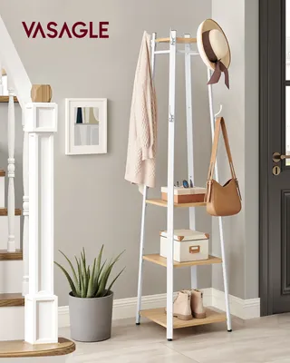 Obrázek produktu pro VASAGLE věšák se 3 policemi, 8 háčků, 43x43x180 cm-080W09
