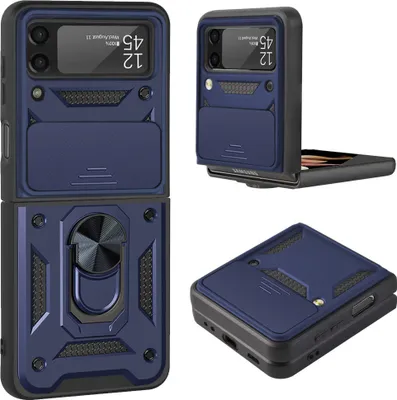 Produktbild von Samsung Galaxy Z Flip3 2021 Hülle mit 360°Drehbarer Magnetische Ring Ständer Halter Dia Kameraschutz TPU Bumper Silikon Schutzhülle für Samsung Galaxy Z Flip 3 5G Blau