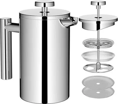 Produktbild von Famanu French Press Kaffeebereiter 0,65 Liter - Edelstahl, Doppelwandig, Silber