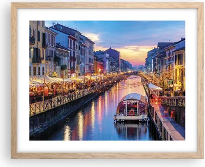 Produktbild von Gerahmtes Poster - Rahmen in heller Eiche - Kanal Grande Abend - 50x40 cm - Wand Bild - Wanddeko - Wandbilder - Wandposter - Bilderrahmen - Bilder - Kunstdruck - Wandbild - P2NAA50x40-4331