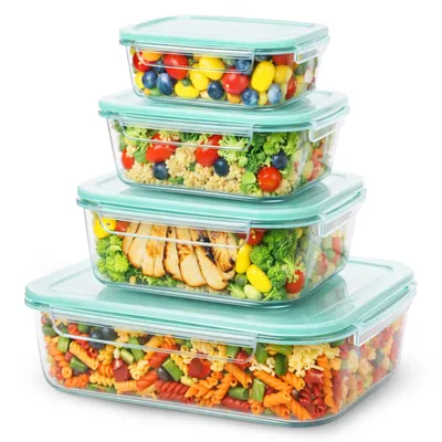 Produktbild von Glas Frischhaltedosen Set 4 tlg BPA Frei Deckel Gefrierdosen Lunchbox Brotdose Mikrowelle 4 Behältel Retoo