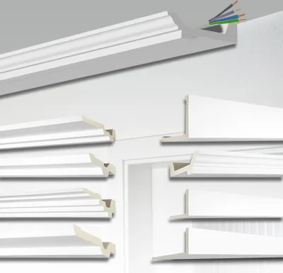 Produktbild von HEXIM Kabelabdeckung 2000x155x45mm, 1STK Kabelkanal weiß PolyurethanHartschaum, Stuckleisten Decke Kabelführung Wand Kabelschutz (AB179, 2 Meter)