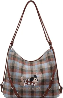 Imagen del producto de Bolso bandolera casual a cuadros para mujer. Ideal para compras, viajes y trabajo. Bolso de hombro para mujer con correa ajustable.