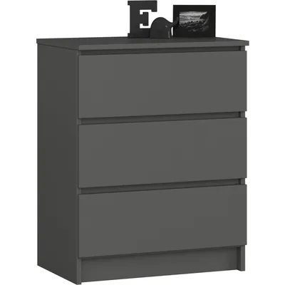 A gray chest of drawers with decorative items on top.