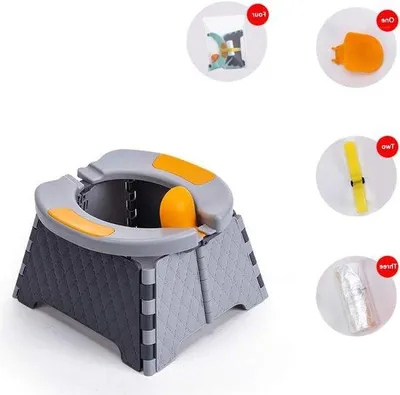 Image de Pot portable pour jeunes enfants - Siège de toilette pliable - Pot pour bébé pour l'intérieur et l'extérieur - Gris - Facile à nettoyer
