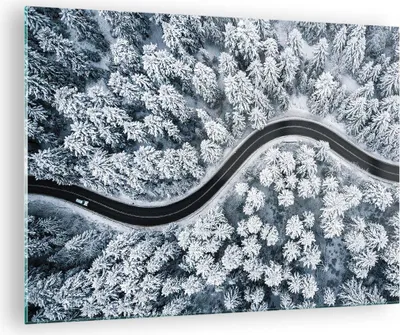 Produktbild von Bilder auf glas - Einteilig - Wald Winter Straße - 70x50cm - Glasbilder - Wandbilder - Bilder - zum Aufhängen bereit - Wanddekoration aus Glas - Glas Bilder - Wandbild auf Glas - GAA70x50-5010