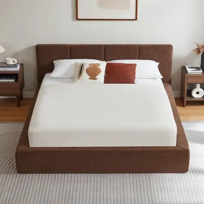 Produktbild von Bettgestell 160x200 cm mit gepolstertem Kopfteil, verstärktem Stahlrahmen und Unterstützungssystem, einfache Montage, Matratze nicht enthalten