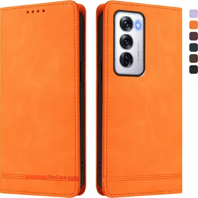 Image de Etui pour Oppo Reno12 5G, étui rétro en cuirPolyuréthaneavec support et fentes pour cartes Orange