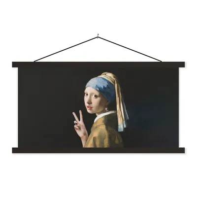 Produktbild von MuchoWow® Textilposter Das Mädchen mit dem Perlenohrring - Johannes Vermeer - Alte Meister 120x60 cm mit schwarzem Rahmen - Dekoration Schlafzimmer