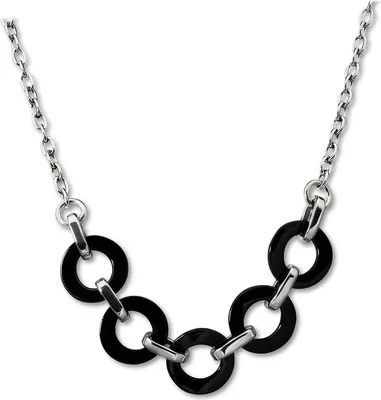 Produktbild von Amello Ring Halskette silber schwarz Schmuck 50cm Edelstahl Keramik D2ESKX01S