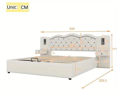 Image de Cadre de lit - Lit avec sommier - Lit avec coffre de rangement - 180x200 cm - Beige