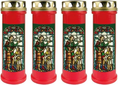 Productafbeelding van Grabkaarsenset, 4 stuks, brandduur: 100 uur (per kaars), motief: raam, groen