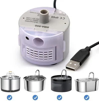 Image de Pompe pour fontaine à eau pour chat en acier inoxydable, ultra silencieuse, avec éclairage LED et alimentation USB