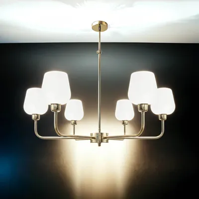 Produktbild von Kronleuchter Messing massiv Glas in poliert Weiß E27 Vintage Design Deckenleuchte