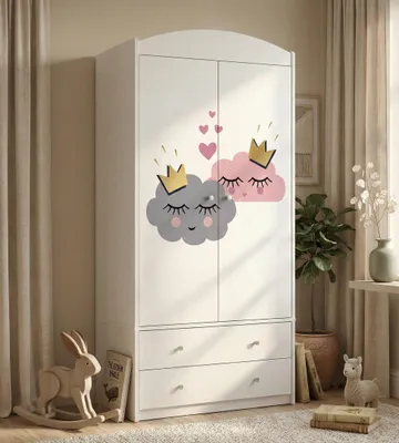 Produktbild von Kinderschrank groß Weiß mit Schubladen und Kleiderstange 88x187 cm Kinder Kleiderschrank 2-türig modern
