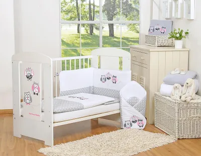 Produktbild von My Sweet Baby Bettwäsche 120x90cm Grau mit Eulen und Schutz für Babybett