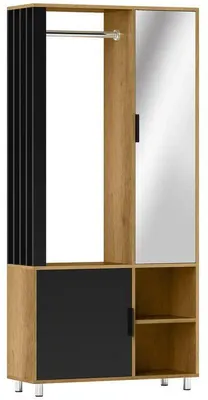 Zdjęcie produktu dla Szafa do sypialni - szafa z lustrem - otwarte półki - drążek na ubrania - przestrzeń do przechowywania 80x30x170 cm - rama drewniana - kolor oliwkowy