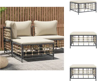 Produktbild von vidaXL Gartenhocker mit Beige Kissen Poly Rattan -  Gartensofaelemente