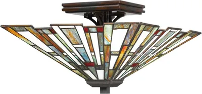 Immagine prodotto di Lampada da soffitto in metallo e vetro larga 36,7 cm in bronzo antico colorato a 2 luci in stile Tiffany