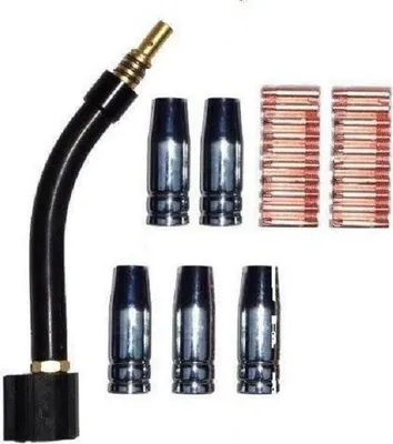 Produktbild von SET MB15: 1 Brennerhals + 20 Stromdüsen M6x25 + 5 Gasdüsen für Schweißgerät MIG