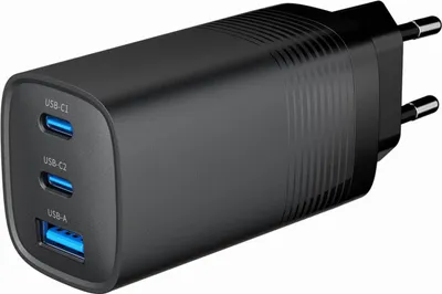 Produktbild von Gembird 3-Port 67W GaN USB PD Schnellladegerät in Schwarz