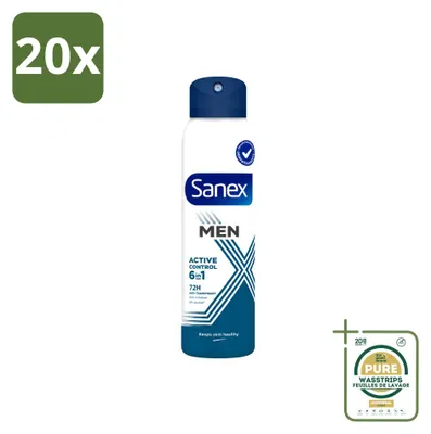 Zdjęcie produktu dla 20 sztuk dezodorantu w sprayu Sanex Men, 72H Active Control – 200 ml – zestaw ekonomiczny