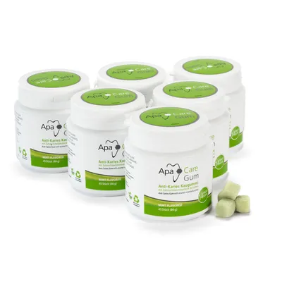 Produktbild von ApaCare Gum Anti-Karies Kaugummi mit Zahnschmelzmineralien, 6 Dosen