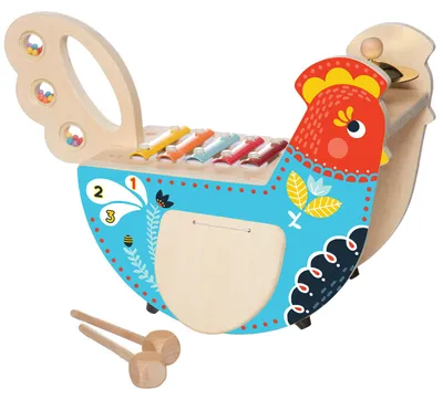 Holz-Huhn mit Xylophon, Becken & Maraca, ab 12 Monaten