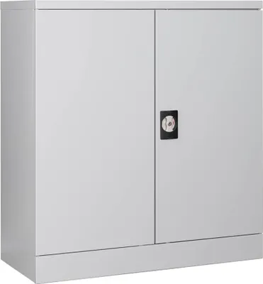 Produktbild von Gürkan Stahlschrank, lichtgrau, 92x42x100 cm, zerlegt, 109941, Sichtrückwand, 2 Fachböden, 5 cm Raster, 500 kg, Büro, Werkstatt, Lager