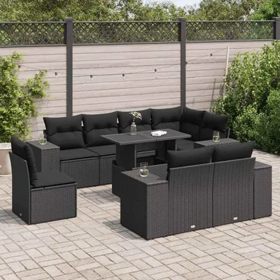 Produktbild von Eleganten-Stil 9-tlg. Sitzgruppe Lounge Gartensofa mit Kissen Schwarz Poly Rattan - Garten-Sofagarnitur CHY94965452