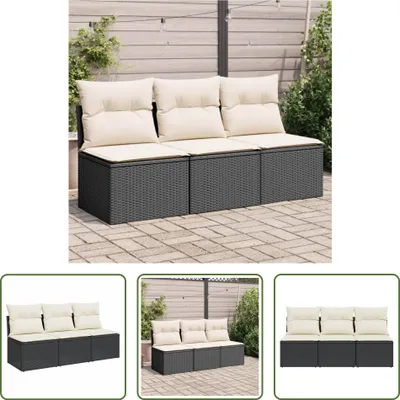 Immagine prodotto di The Living Store Divano da giardino con cuscini a 3 posti in Poly Rattan nero
