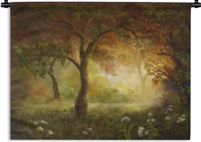 Produktbild von MuchoWow® Wandteppich Wandbehang Herbst - Blumen - Wald - Aquarell 60x45 cm Tapisserie Dekoration Wandtuch - Das Schlafzimmer