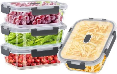 Produktbild von Gläserne Mahlzeitbehälter-Set aus 8 Stücken (4 Behälter + 4 Deckel), magnetron-, Geschirrspüler- und Kühlschrankfeste Gläser mit Deckeln