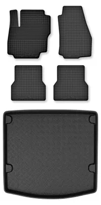 Produktbild von Gummimatten + Kofferraumwanne für Ford Focus MK3 2011- (Limousine, Notrad) – Schwarz, Semi-Universal, angepasst – Wielganizator Semi-Universal