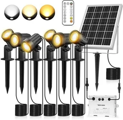 Produktbild von Solar spots für den Garten 6 Stück mit Fernbedienung - 2700K 4000K 6000K - 3 Helligkeitsstufen - IP66 wasserdicht - Zeitfunktion - für Gehweg, Auffahrt, Sträucher