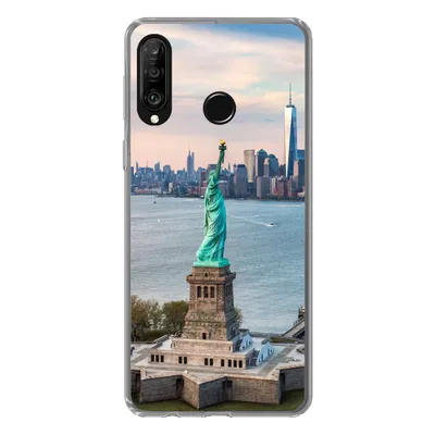 Produktbild von MuchoWow® Handyhülle Schutzhülle Hülle für Huawei P30 Lite Freiheitsstatue mit der Skyline von New York Silikon Softcase Handy Hülle - Handyhülle