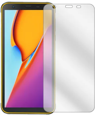 A clear screen protector is shown next to a smartphone.