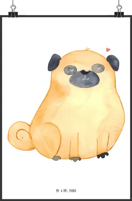Produktbild von Mr. & Mrs. Panda Bild Mops DIN A2 - Weiß - Geschenk, Liebe, Hundeliebe, Plakat, Sprüche, Knuffig, Hund, drucke, Wandbild, Kunstdruck, Posterdruck