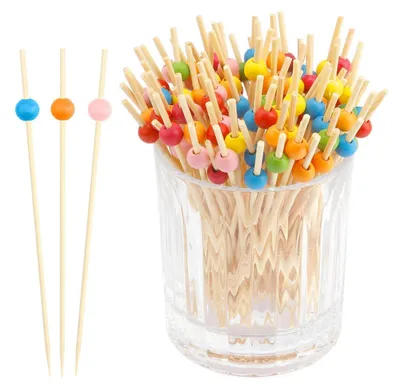 Obrázok produktu pre Špáradlá na koktaily s farebnými korálkami, 100 kusov, 12 cm, bambus