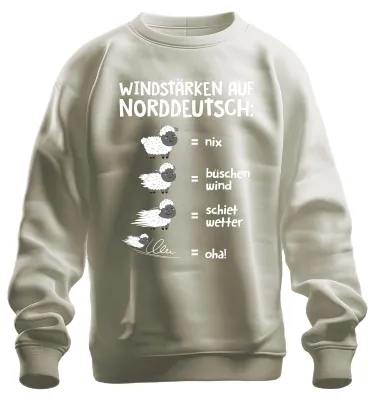 Productafbeelding van Windsterkte, Noord-Duits, slecht weer, schapen, Plattdeutsch (dialect), spreekwoord, uni sweatshirt, trui, natuur, maat L