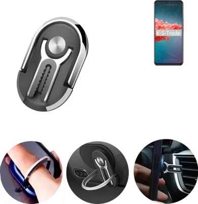 Produktbild von K-S-Trade 3in1 Smartphone-Ring Handy-Ring kompatibel mit Xiaomi Redmi Note 9 5G Fingerhalterung  Handyring Tischständer Lüftungsgitter-Halterung