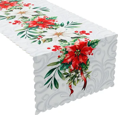 Produktbild von MARKIZETA | Weihnachtsläufer - Tischläufer - weiß rot - 38 x 140 cm - Weihnachtsstern - Stoffband Tischdeko