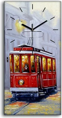 Produktbild von Küche Wohnzimmer Wand Leinwand Uhr Quarz 30x60 Malerei Straßenbahn Zug Stadt - schwarze Hände