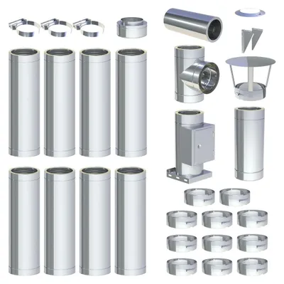 Produktbild von 9 m - DW-ECO 2.0 Edelstahlschornstein Ø 300 mm Komplettset doppelwandig Wandmontage