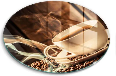Zdjęcie produktu dla Szklana deska do krojenia - Deska kuchenna - ⌀40 cm – Szkło hartowane – Antypoślizgowa - Filiżanka I Ziarna Kawy