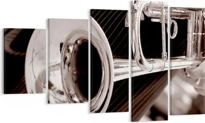 Produktbild von Bild auf Leinwand - Leinwandbild - Musik Trompete Instrument Orchester - 100x60cm - Wand Bild - Wanddeko - Leinwanddruck - Bilder - Kunstdruck - Leinwand bilder - Wandkunst - EG100x60-1553