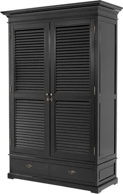 Produktbild von Casa Padrino Luxus Schlafzimmerschrank / Kleiderschrank mit 2 Türen und 2 Schubladen Schwarz 135 x 58 x H. 227 cm - Luxus Schlafzimmermöbel