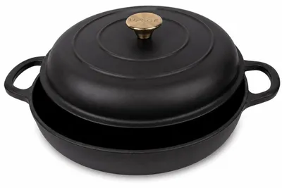 Produktbild von Flacher emaillierter Gusseisentopf Induktion Schwarz 30cm