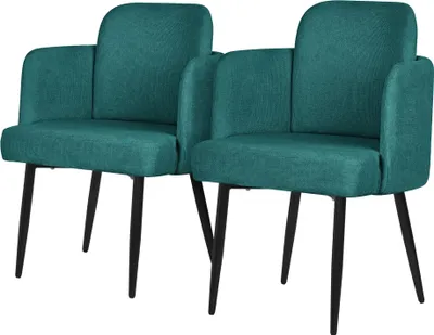 Produktbild von ML-Design 2er Set Esszimmerstuhl Petrol Stoffbezug Küchenstuhl mit Armlehne & Rattan-Optik Rückenlehne Polsterstuhl mit Metallbeinen Ergonomische
