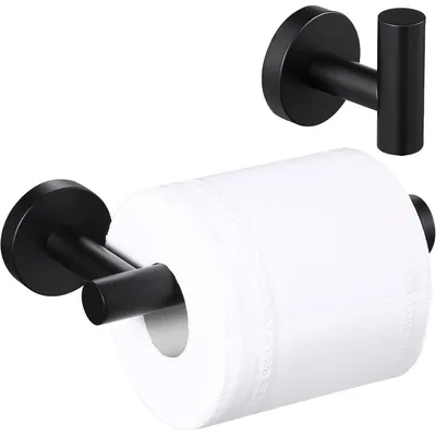 Immagine prodotto di Portarotolo e gancio per asciugamani, set da 2 pezzi, colore nero opaco, acciaio inossidabile SUS304
